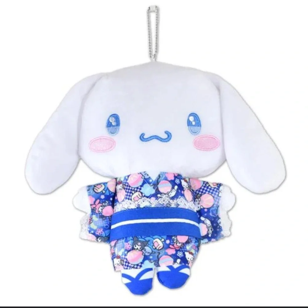 Sanrio Cinnamoroll Kimono Plush Keychain in Blue White w Zipper Pouch Bag Charm